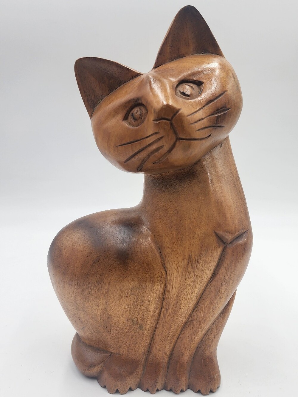 Hand-carved Wooden Art Sculpture Cat  Figurine make in Philippines about 12"